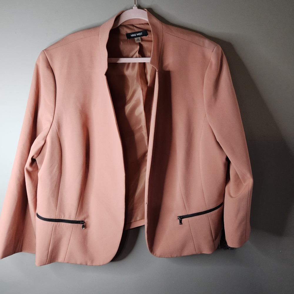 Nine West Women's Pink Open Front Lined Blazer Jacket Zip Pockets  22W